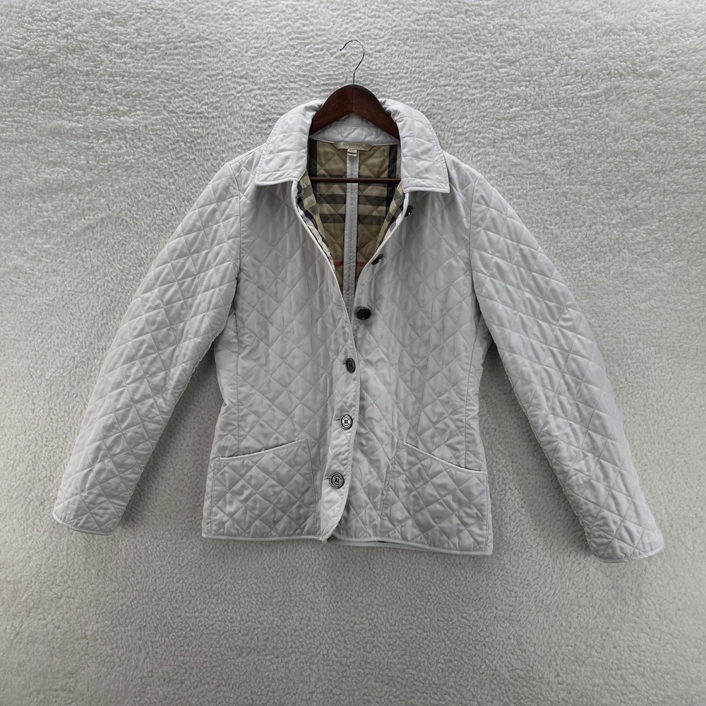 Burberry Brit Jacket Womens L White Nova Check Lining Quilted Designer Luxury